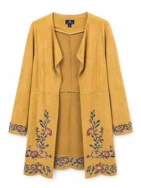 CURATIONS | Faux Suede Embroidered Open Front Jacket